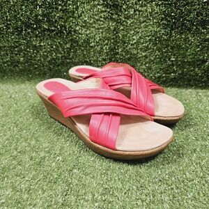 Dansko Neve‎ Criss Cross Red Corral Leather Wedge Sandals Womens Size EU 39 US 9